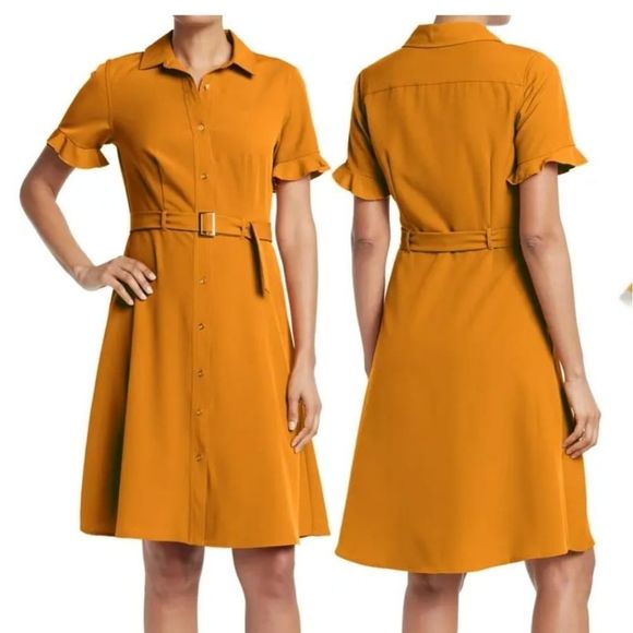Dresses & Skirts - Solid Tie Waist Shirtdress  A tied waistline details this solid woven shirtdres